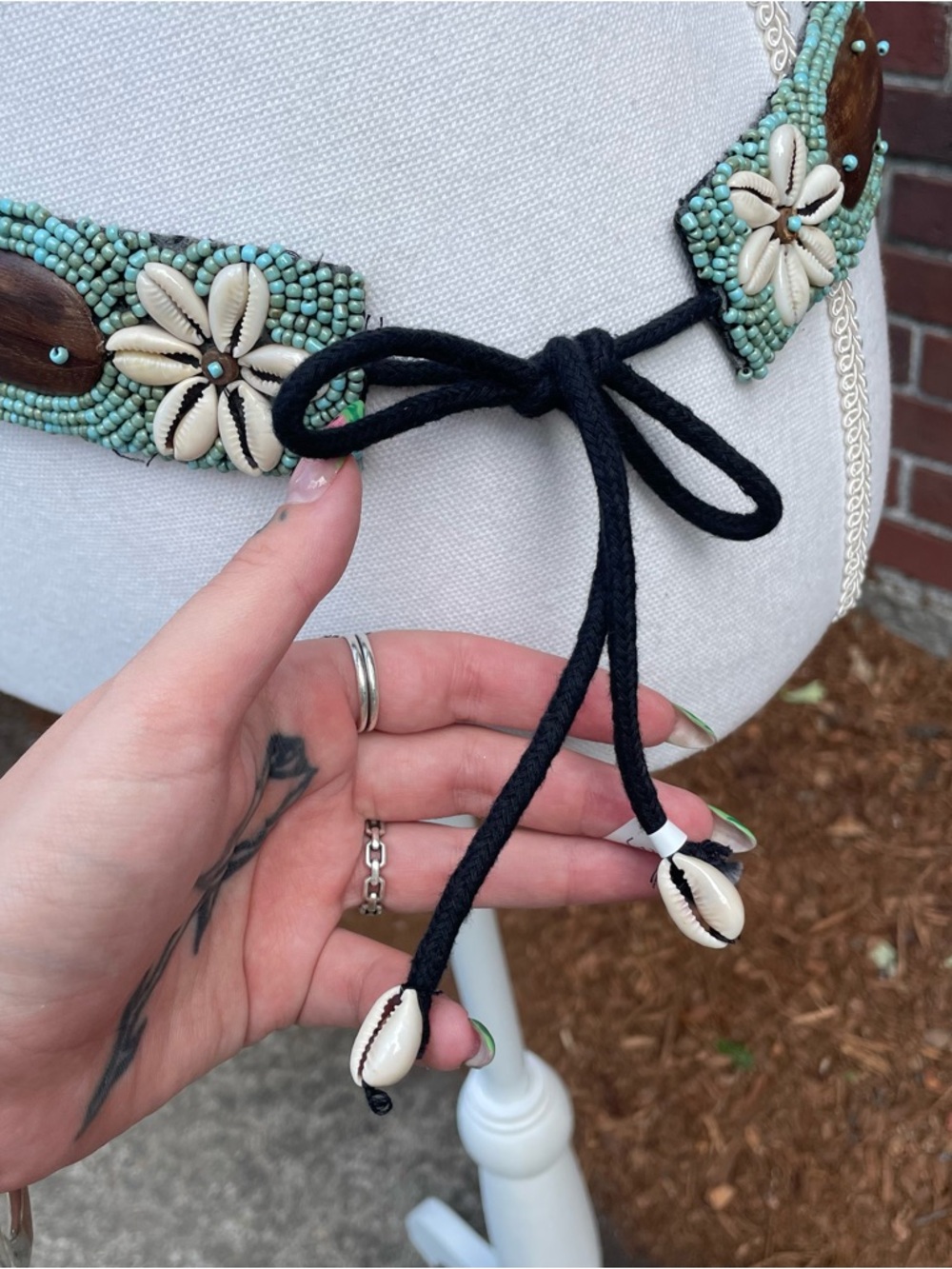 Vintage Handmade Beaded Seashell Floral Beach Boho Belt - Picture 3 of 6